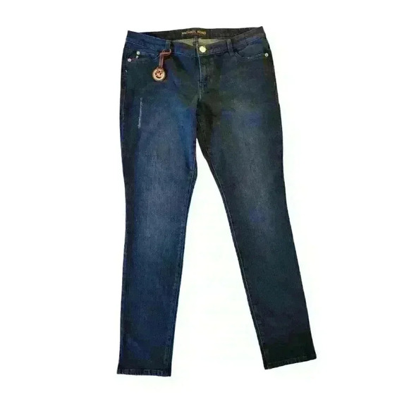 Michael Kors Dark Wash Skinny Jeans Gold Button Keychain Accessory Size 10 - Picture 1 of 10
